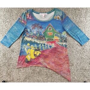 Leoma Lovegrove 3/4 Sleeve Shirt Womens Small Asymetrical Art Beach House Moped